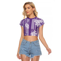 Hawaii Kakau Tribal Raglan Cropped T Shirt With Purple Tiare