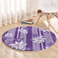 Hawaii Kakau Tribal Round Carpet With Purple Tiare