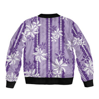 Hawaii Kakau Tribal Sleeve Zip Bomber Jacket With Purple Tiare