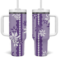 Hawaii Kakau Tribal Tumbler With Handle With Purple Tiare