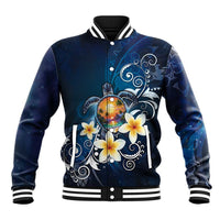 Hawaii Honu Baseball Jacket Polynesian Curves Plumeria - Polynesian Pride