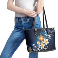 Hawaii Honu Leather Tote Bag Polynesian Curves Plumeria - Polynesian Pride