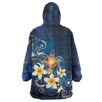 Hawaii Honu Wearable Blanket Hoodie Polynesian Curves Plumeria - Polynesian Pride