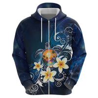 Hawaii Honu Zip Hoodie Polynesian Curves Plumeria - Polynesian Pride