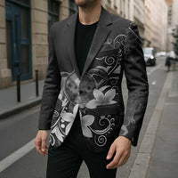 Hawaii Honu Blazer Polynesian Curves Plumeria Grayscale - Polynesian Pride