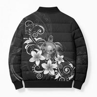 Hawaii Honu Bomber Puffer Jacket Polynesian Curves Plumeria Grayscale - Polynesian Pride