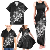 Hawaii Honu Family Matching Tank Maxi Dress and Hawaiian Shirt Polynesian Curves Plumeria Grayscale - Polynesian Pride