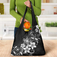 Hawaii Honu Grocery Bag Polynesian Curves Plumeria Grayscale - Polynesian Pride