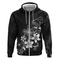Hawaii Honu Hoodie Polynesian Curves Plumeria Grayscale - Polynesian Pride
