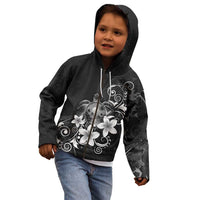 Hawaii Honu Kid Hoodie Polynesian Curves Plumeria Grayscale - Polynesian Pride
