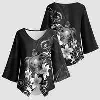 Hawaii Honu Kimono Sleeve Blouse Polynesian Curves Plumeria Grayscale - Polynesian Pride