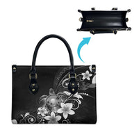 Hawaii Honu Leather Bag Polynesian Curves Plumeria Grayscale - Polynesian Pride
