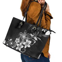 Hawaii Honu Leather Tote Bag Polynesian Curves Plumeria Grayscale - Polynesian Pride