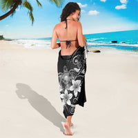 Hawaii Honu Sarong Polynesian Curves Plumeria Grayscale - Polynesian Pride
