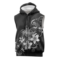 Hawaii Honu Sleeveless Zip Hoodie Polynesian Curves Plumeria Grayscale LT05 Black - Polynesian Pride