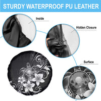 Hawaii Honu Spare Tire Cover Polynesian Curves Plumeria Grayscale - Polynesian Pride