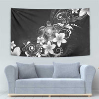 Hawaii Honu Tapestry Polynesian Curves Plumeria Grayscale - Polynesian Pride