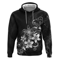 Hawaii Honu Zip Hoodie Polynesian Curves Plumeria Grayscale - Polynesian Pride