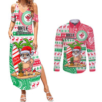 Hawaii Christmas Couples Matching Summer Maxi Dress and Long Sleeve Button Shirts Santa Claus Surf Mele Kalikimaka LT05 Red - Polynesian Pride
