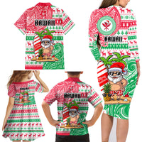 Hawaii Christmas Family Matching Long Sleeve Bodycon Dress and Hawaiian Shirt Santa Claus Surf Mele Kalikimaka LT05 - Polynesian Pride