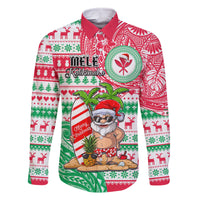 Hawaii Christmas Family Matching Tank Maxi Dress and Hawaiian Shirt Santa Claus Surf Mele Kalikimaka LT05 Dad's Shirt - Long Sleeve Red - Polynesian Pride