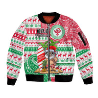Hawaii Christmas Sleeve Zip Bomber Jacket Santa Claus Surf Mele Kalikimaka LT05 Unisex Red - Polynesian Pride