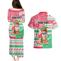 Personalized Hawaii Christmas Couples Matching Puletasi Dress and Hawaiian Shirt Santa Claus Surf Mele Kalikimaka LT05 - Polynesian Pride