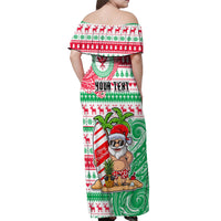 Personalized Hawaii Christmas Off Shoulder Maxi Dress Santa Claus Surf Mele Kalikimaka LT05 - Polynesian Pride
