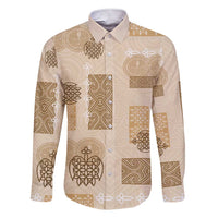 Vintage Lapita Family Matching Short Sleeve Bodycon Dress and Hawaiian Shirt Iconic Double Face Pattern Beige