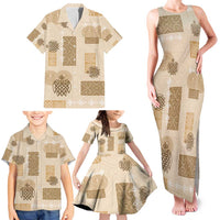 Vintage Lapita Family Matching Tank Maxi Dress and Hawaiian Shirt Iconic Double Face Pattern Beige