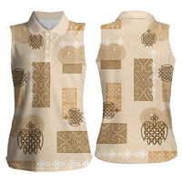 Vintage Lapita Women Sleeveless Polo Shirt Iconic Double Face Pattern Beige