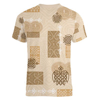 Vintage Lapita Women V-Neck T-Shirt Iconic Double Face Pattern Beige