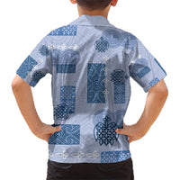 Vintage Lapita Family Matching Short Sleeve Bodycon Dress and Hawaiian Shirt Iconic Double Face Pattern Blue