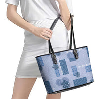 Vintage Lapita Leather Tote Bag Iconic Double Face Pattern Blue