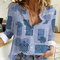 Vintage Lapita Women Casual Shirt Iconic Double Face Pattern Blue