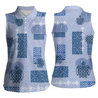 Vintage Lapita Women Sleeveless Polo Shirt Iconic Double Face Pattern Blue
