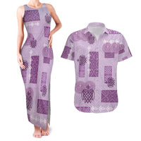 Vintage Lapita Couples Matching Tank Maxi Dress and Hawaiian Shirt Iconic Double Face Pattern Violet