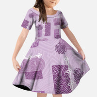 Vintage Lapita Family Matching Long Sleeve Bodycon Dress and Hawaiian Shirt Iconic Double Face Pattern Violet
