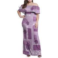 Vintage Lapita Family Matching Off Shoulder Maxi Dress and Hawaiian Shirt Iconic Double Face Pattern Violet
