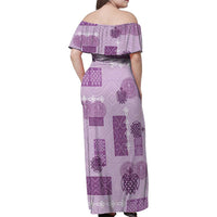 Vintage Lapita Family Matching Off Shoulder Maxi Dress and Hawaiian Shirt Iconic Double Face Pattern Violet