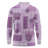 Vintage Lapita Long Sleeve Polo Shirt Iconic Double Face Pattern Violet