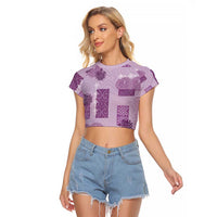 Vintage Lapita Raglan Cropped T Shirt Iconic Double Face Pattern Violet