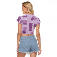 Vintage Lapita Raglan Cropped T Shirt Iconic Double Face Pattern Violet