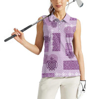 Vintage Lapita Women Sleeveless Polo Shirt Iconic Double Face Pattern Violet