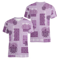 Vintage Lapita Women V-Neck T-Shirt Iconic Double Face Pattern Violet