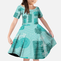 Vintage Lapita Family Matching Long Sleeve Bodycon Dress and Hawaiian Shirt Iconic Double Face Pattern Turquoise LT05