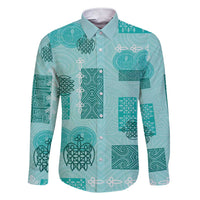 Vintage Lapita Family Matching Short Sleeve Bodycon Dress and Hawaiian Shirt Iconic Double Face Pattern Turquoise LT05