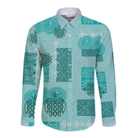 Vintage Lapita Long Sleeve Button Shirt Iconic Double Face Pattern Turquoise LT05