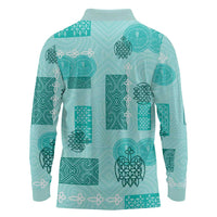 Vintage Lapita Long Sleeve Polo Shirt Iconic Double Face Pattern Turquoise LT05