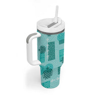 Vintage Lapita Tumbler With Handle Iconic Double Face Pattern Turquoise LT05 - Polynesian Pride